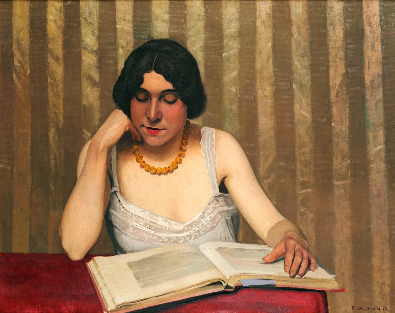 Leser med et gult halskjede, 1912 av Felix Edouard Vallotton