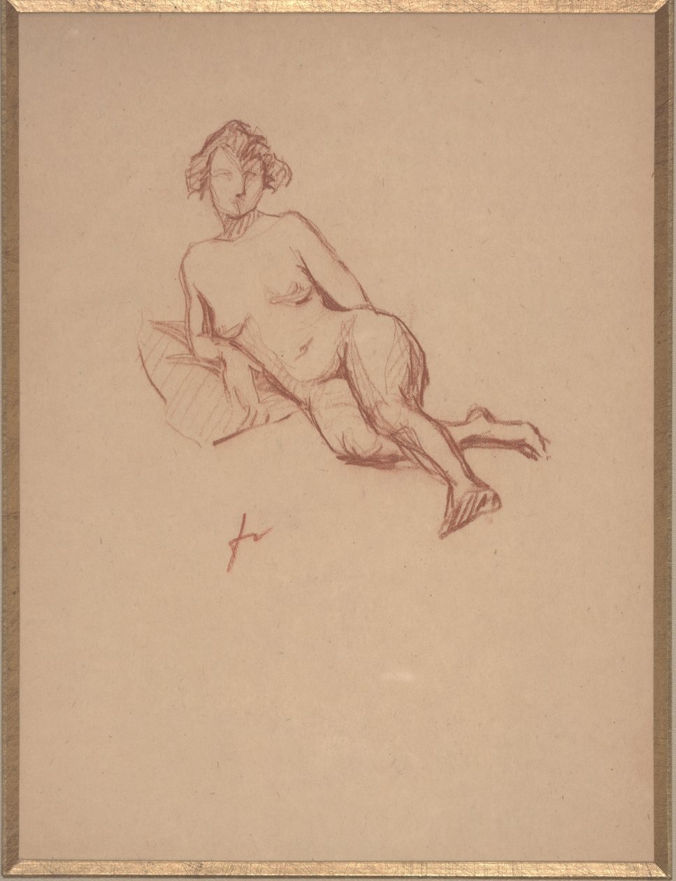 Liggende naken kvinne (rødt kritt på papir) av Felix Edouard Vallotton