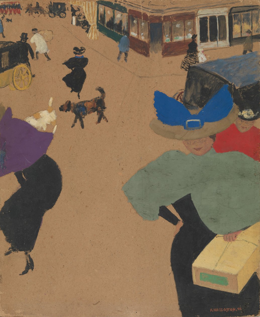 Gatescene i Paris (Coin de rue à Paris), 1895 (gouache og olje på papp) av Felix Edouard Vallotton