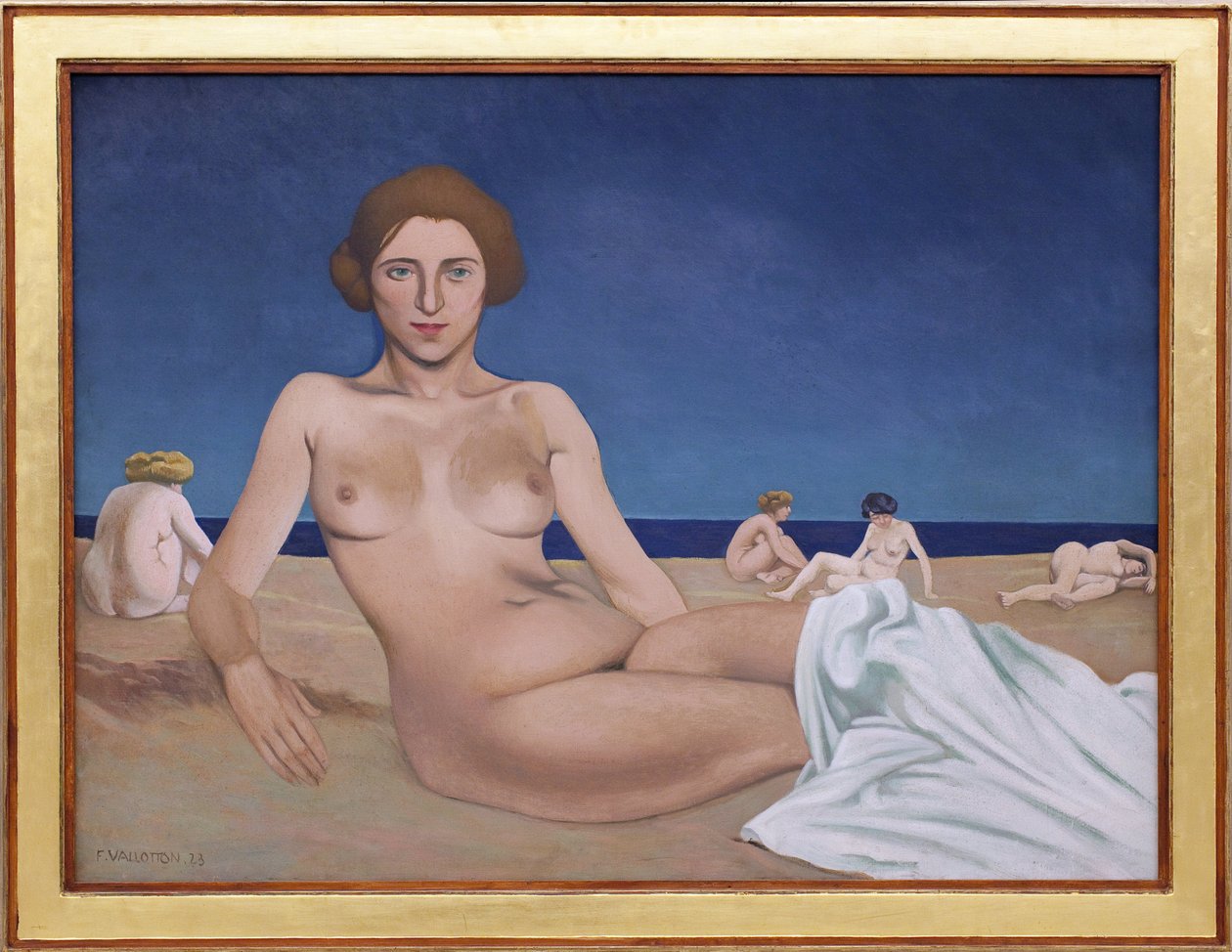 Soling på stranden. Maleri av Felix Edouard Vallotton (1865-1925) av Felix Edouard Vallotton