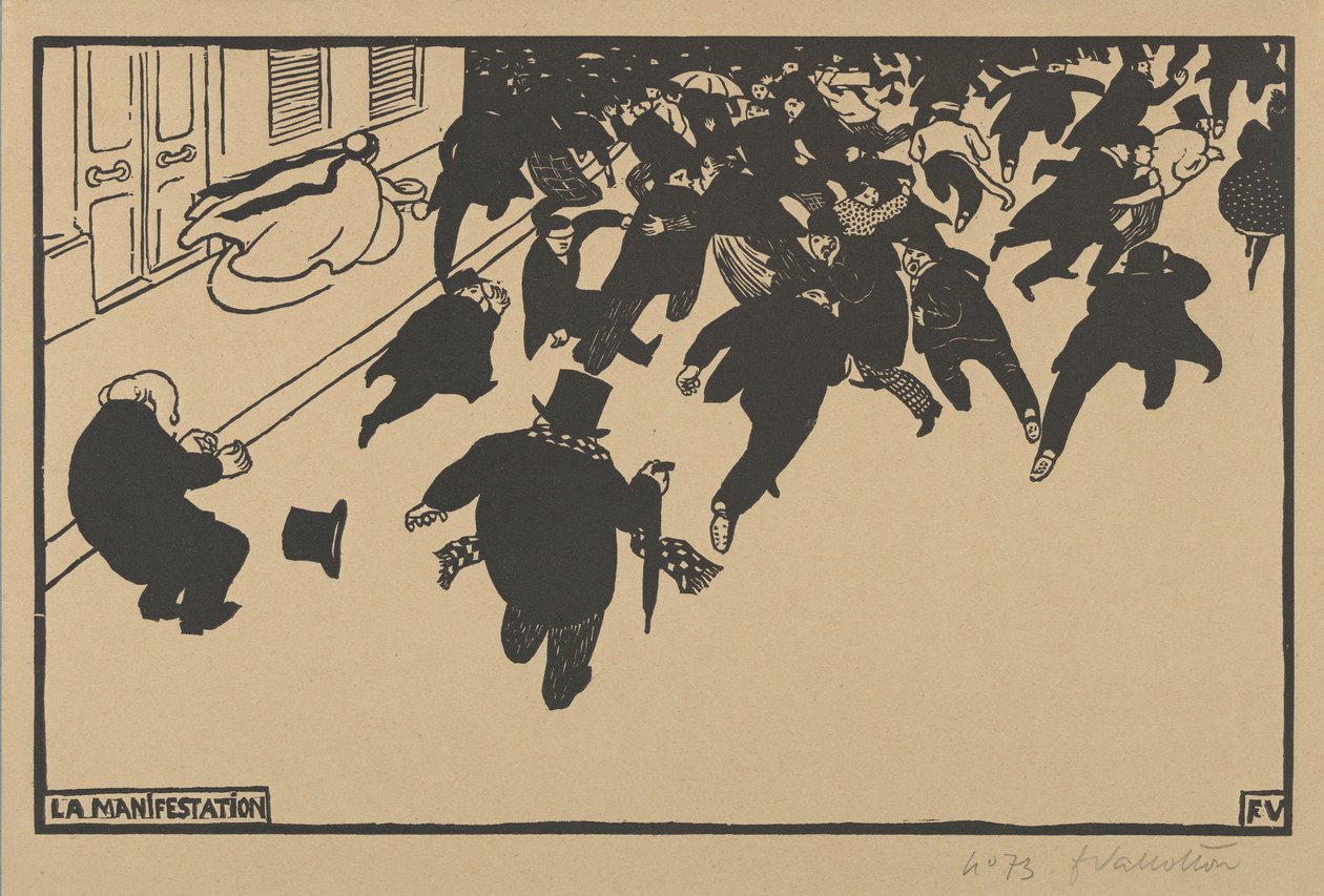 Demonstrasjonen (La Manifestation), 1893 (tresnitt på kremvevd papir) av Felix Edouard Vallotton