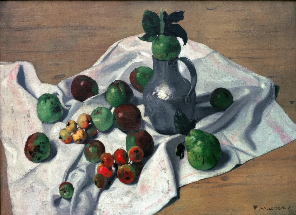 En varmeflaske i tinn, epler og to kveder av Felix Edouard Vallotton