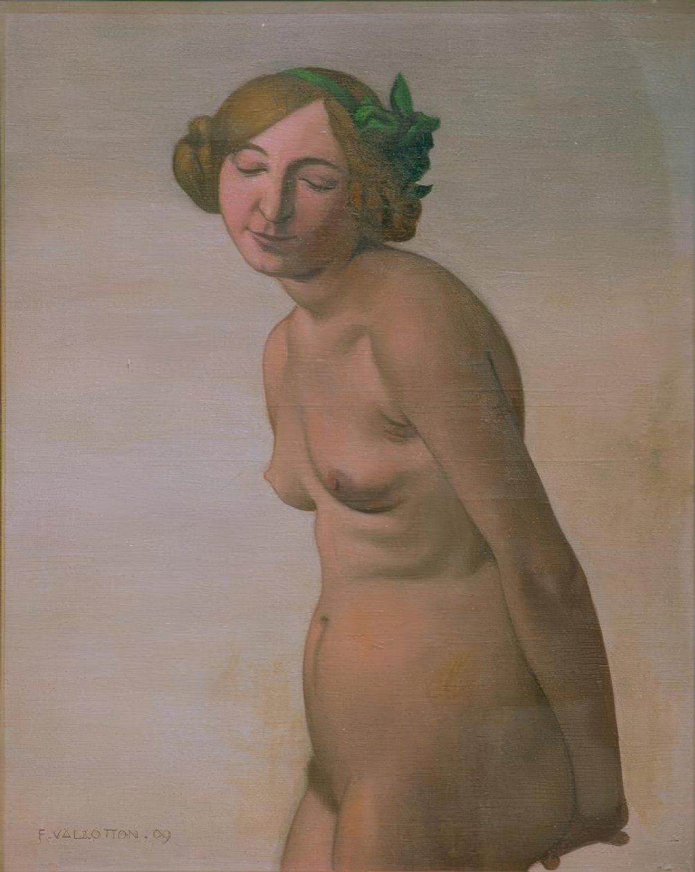 Naken kvinne med grønn hårsløyfe av Felix Edouard Vallotton