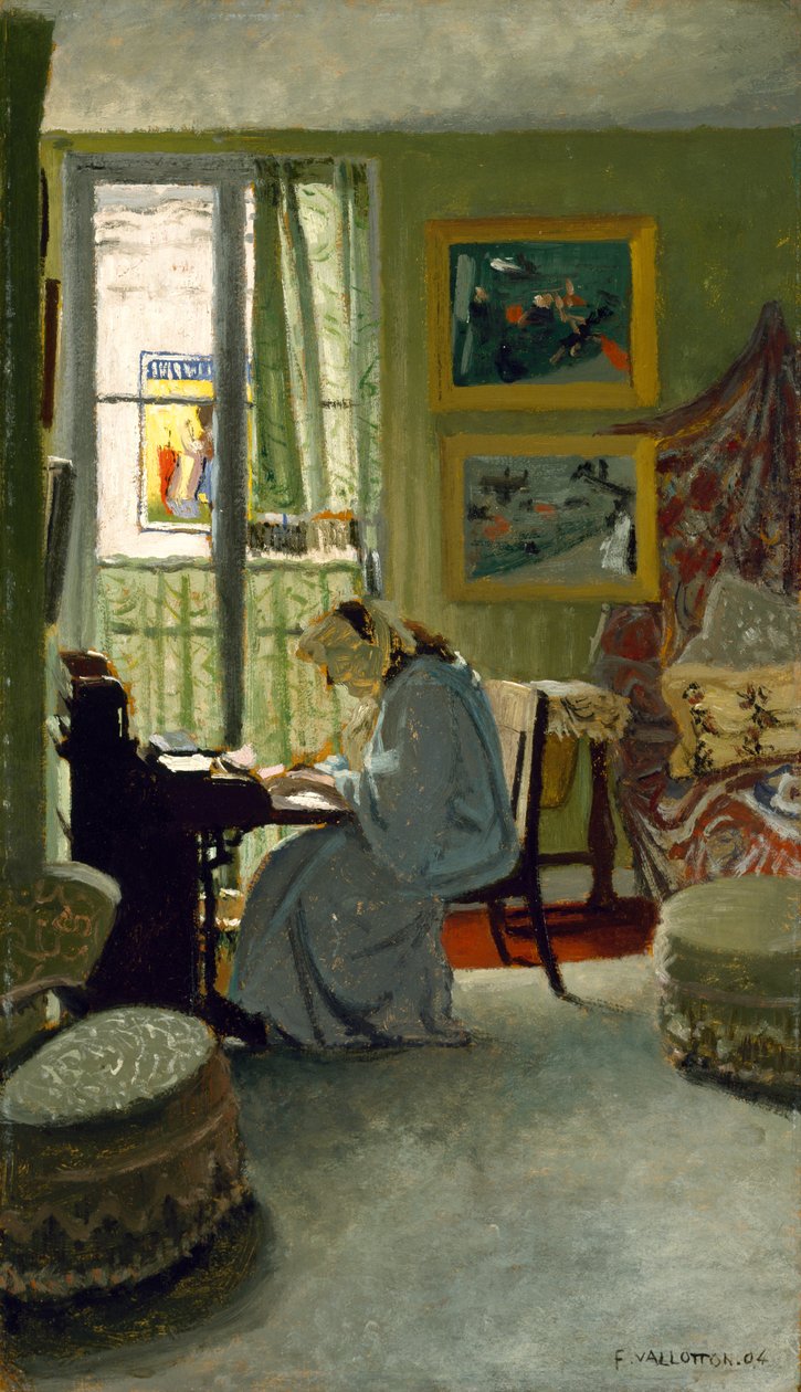 Kvinne som skriver i et interiør, 1904 av Felix Edouard Vallotton