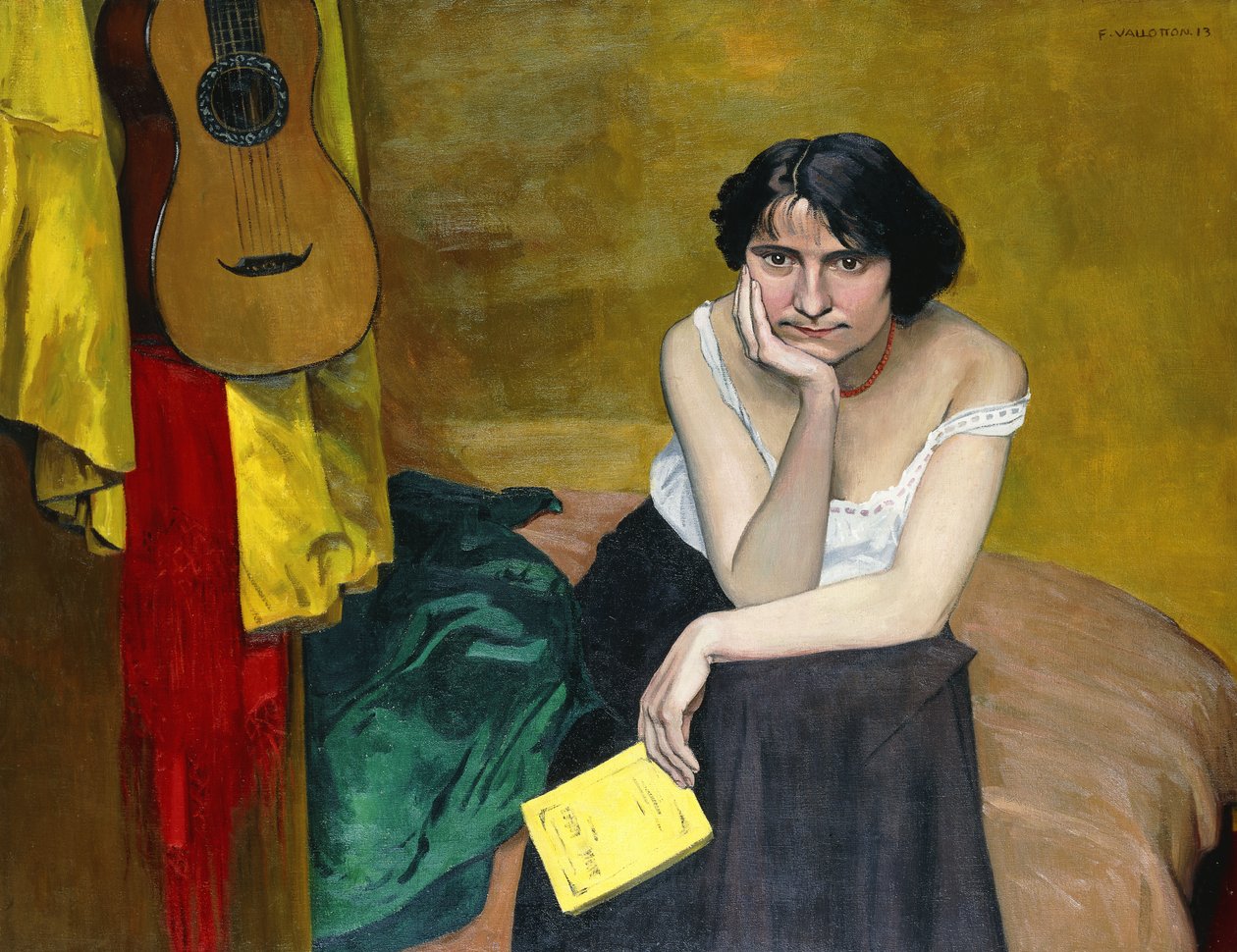 Kvinne og gitar; Kvinne og gitar, 1913 av Felix Edouard Vallotton