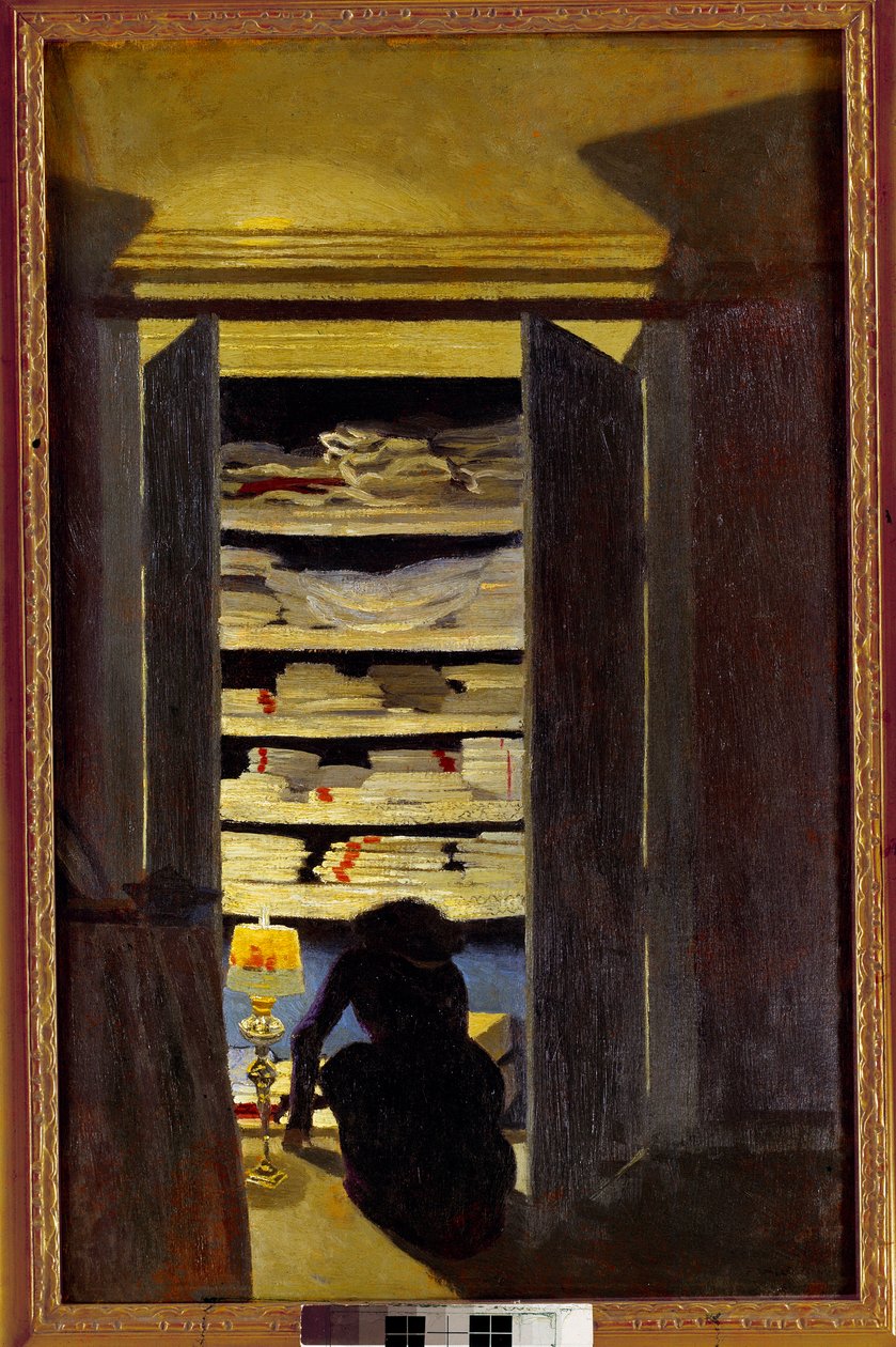 Kvinne søker i et skap. Maleri av Felix Vallotton (1865-1925) Ec. Følg., 20. århundre. Privat samling. av Felix Edouard Vallotton