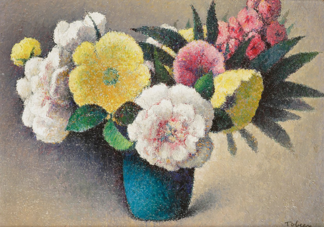 Stilleben med blomster (olje på lerret) av Felix Elie Tobeen