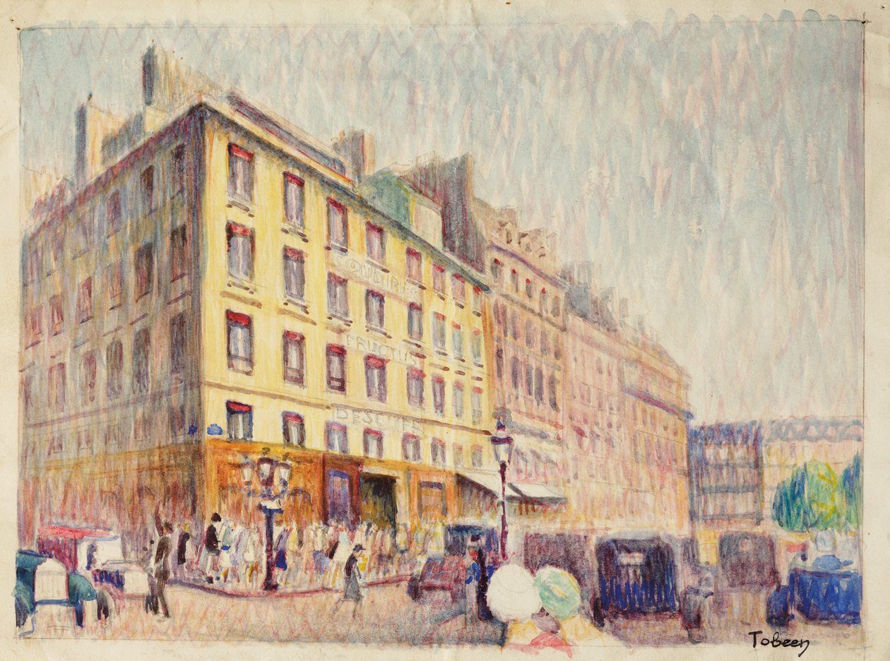 Urban Street (blyant og w/c på papir) av Felix Elie Tobeen