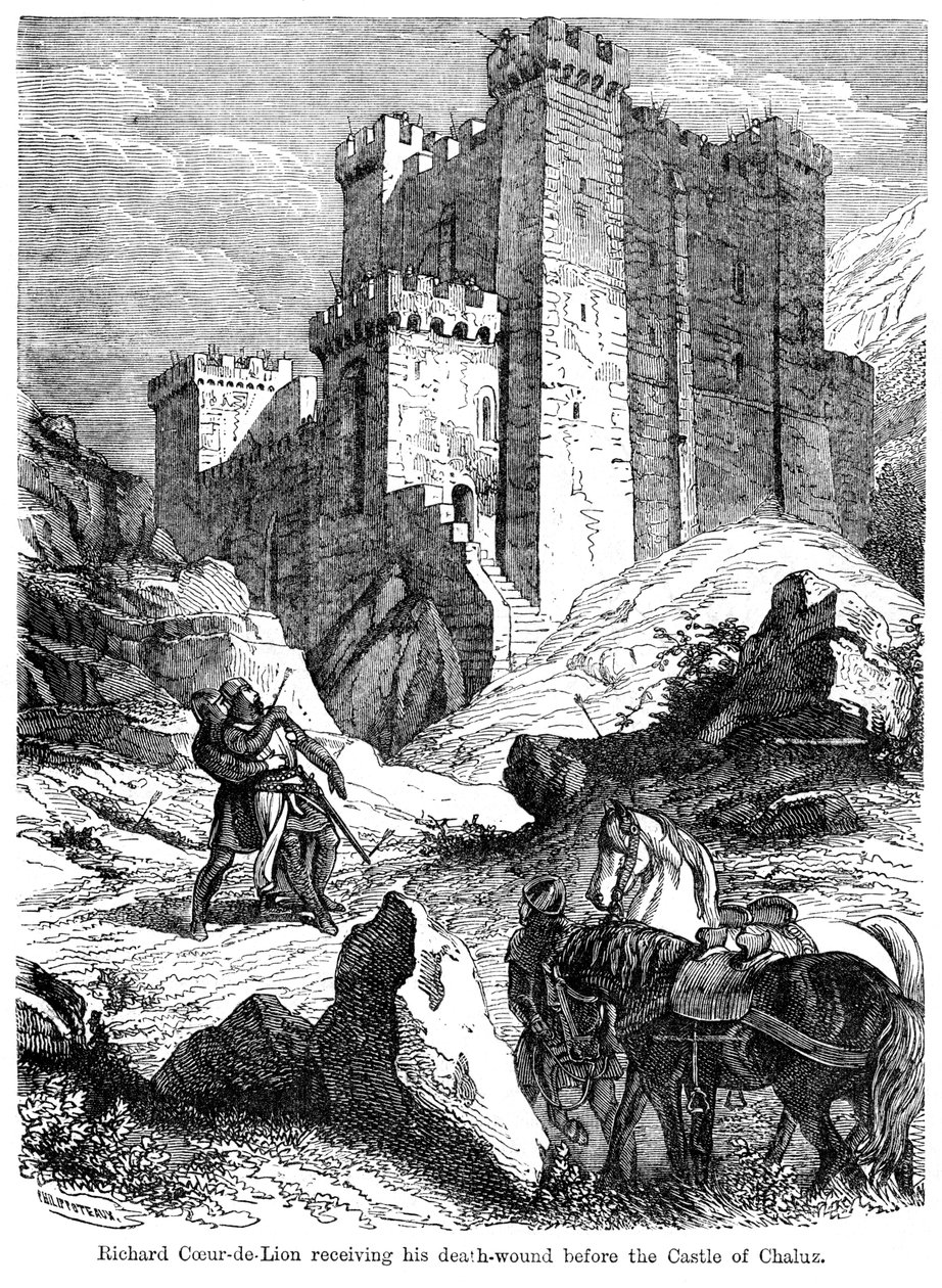 Kong Richard I 1157-1199 mottok sitt dødssår foran slottet Chaluz, 1800-tallet. av Felix Henri Emmanuel Philippoteaux