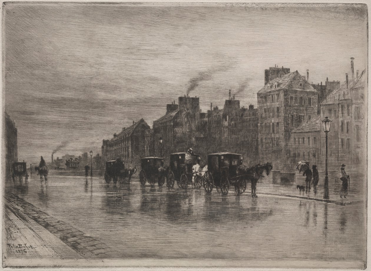 En vintermorgen på Quai de LHotel-Dieu, 1876. av Felix Hilaire Buhot