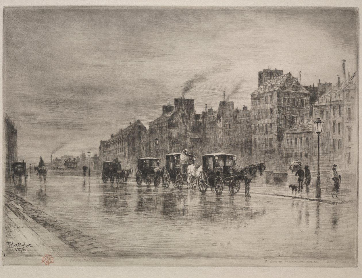 En vintermorgen på Quai de l'Hotel-Dieu av Felix Hilaire Buhot