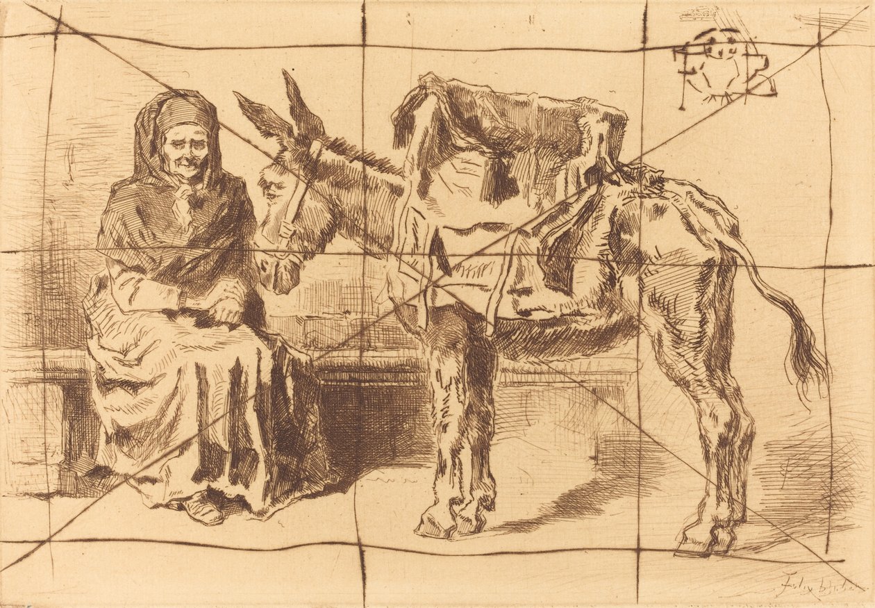Cacoletière Assise (sittende kvinne og rumpe) av Felix Hilaire Buhot