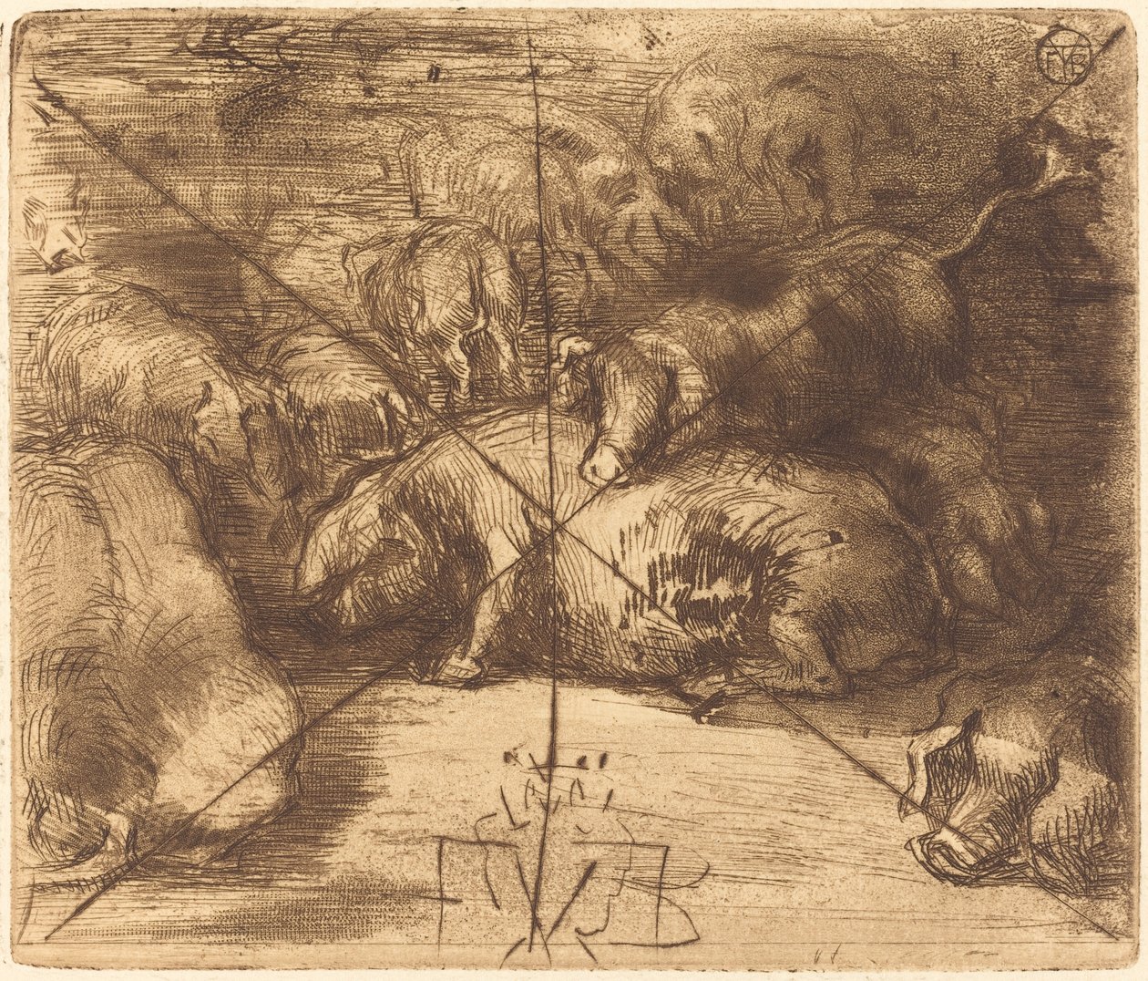 Cochons au Soleil (Svin i solen) av Felix Hilaire Buhot