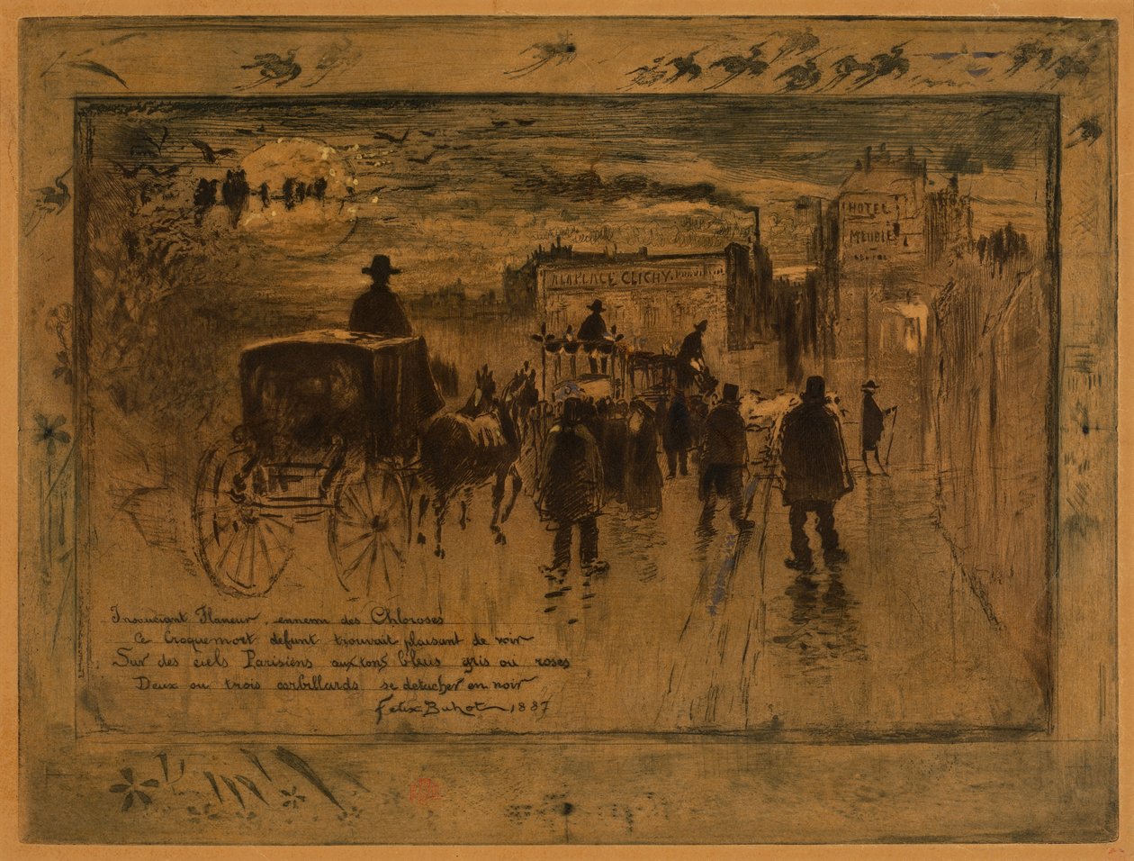 Begravelsesprosesjon på Boulevard de Clichy (Begravelsesprosesjon på Boulevard de Clichy) av Felix Hilaire Buhot