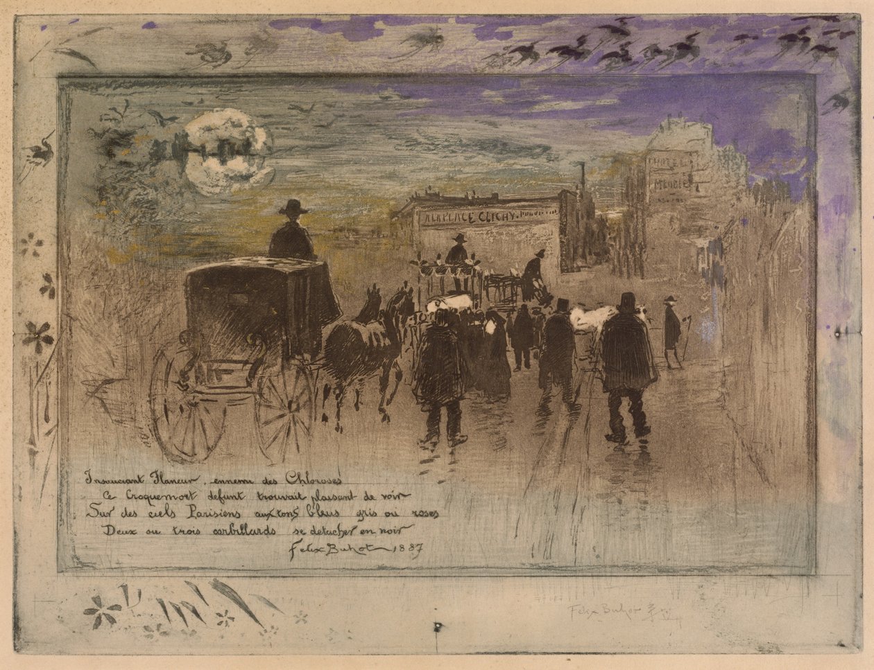 Begravelsesprosesjon på Boulevard de Clichy av Felix Hilaire Buhot