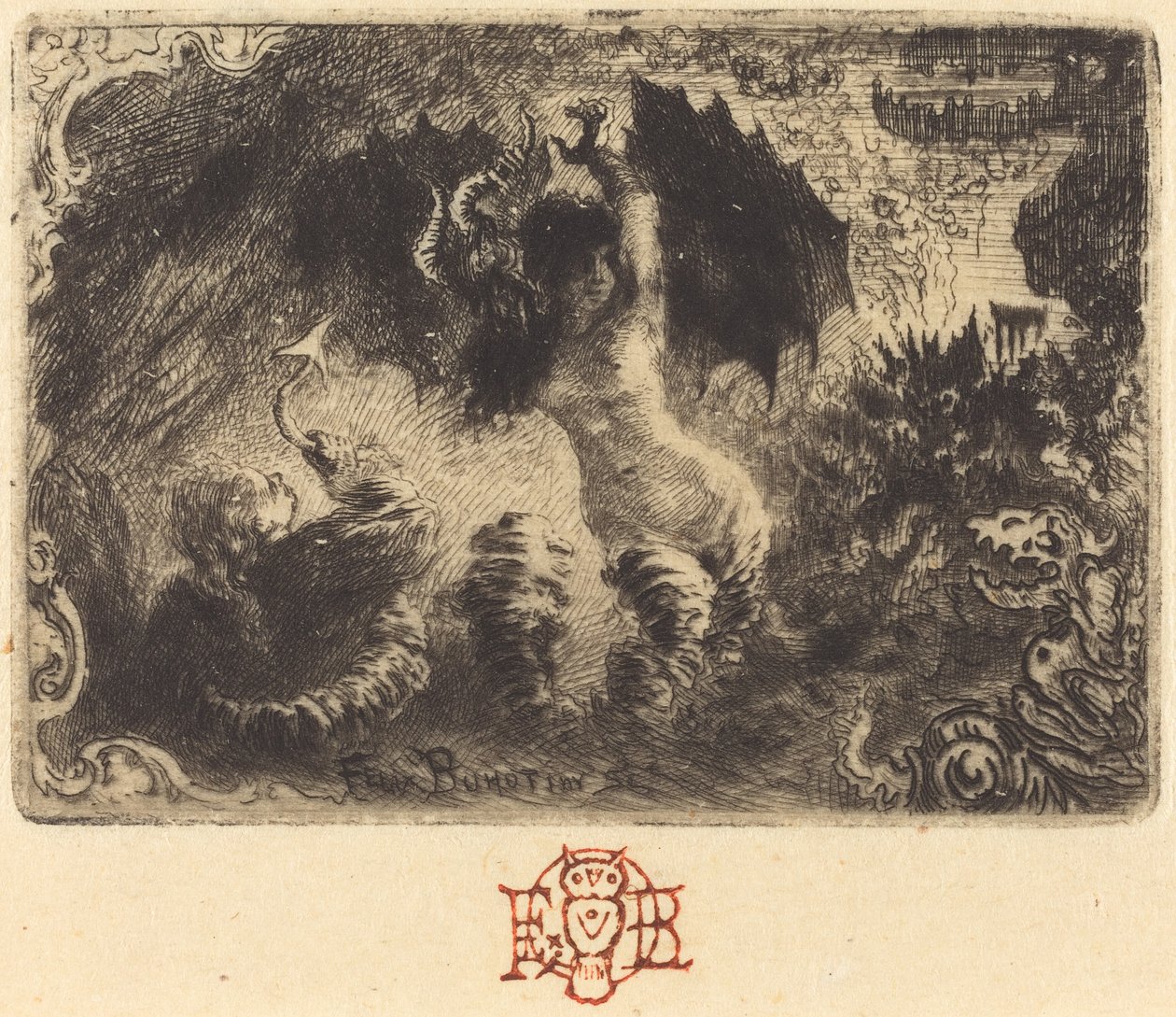 Jacques Cazottes "The Devil in Love" (første vignett) av Felix Hilaire Buhot