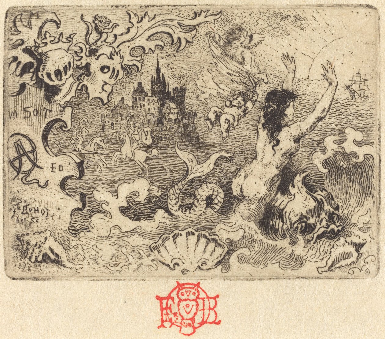 Jacques Cazottes The Devil in Love 2. vignett, 1878. av Felix Hilaire Buhot