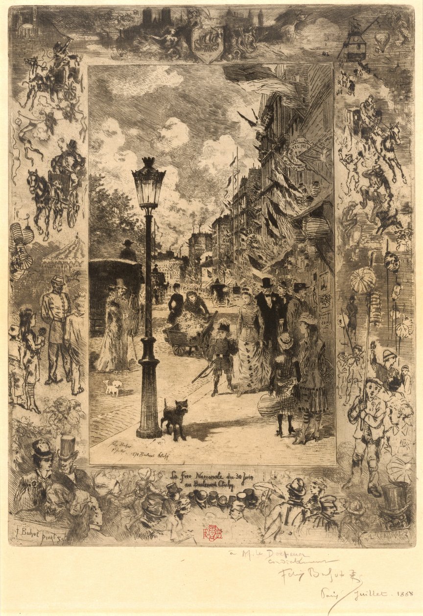 Nasjonaldagen på Boulevard Clichy (nasjonal helligdag på Boulevard de Clichy) av Felix Hilaire Buhot