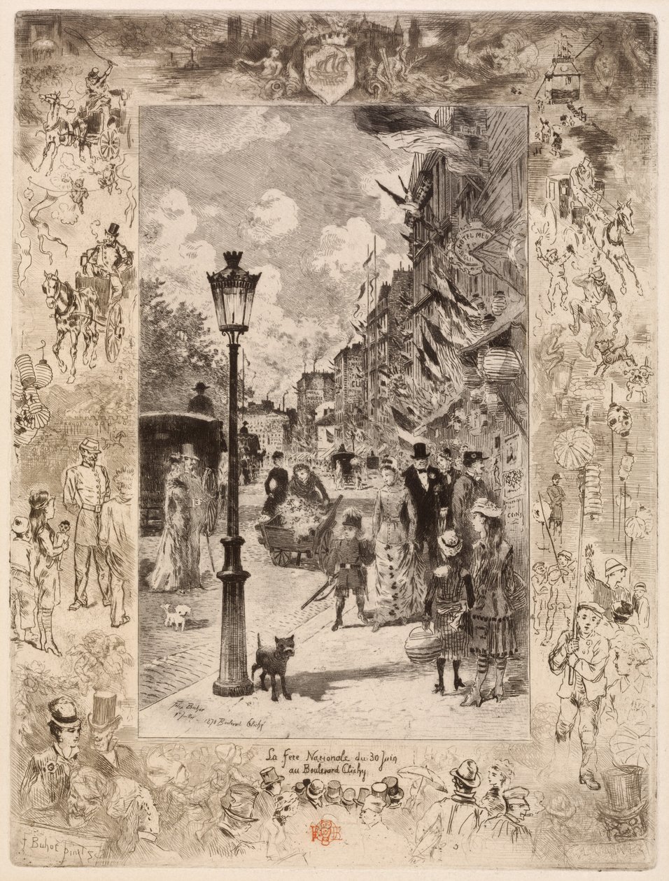 Nasjonaldagen på Boulevard Clichy (nasjonal helligdag på Boulevard de Clichy) av Felix Hilaire Buhot