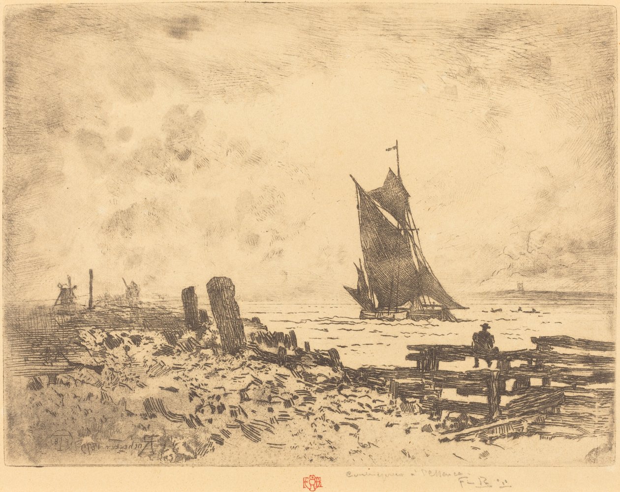 La Petite Marine - Souvenir fra Medway motsikker, 1879. av Felix Hilaire Buhot