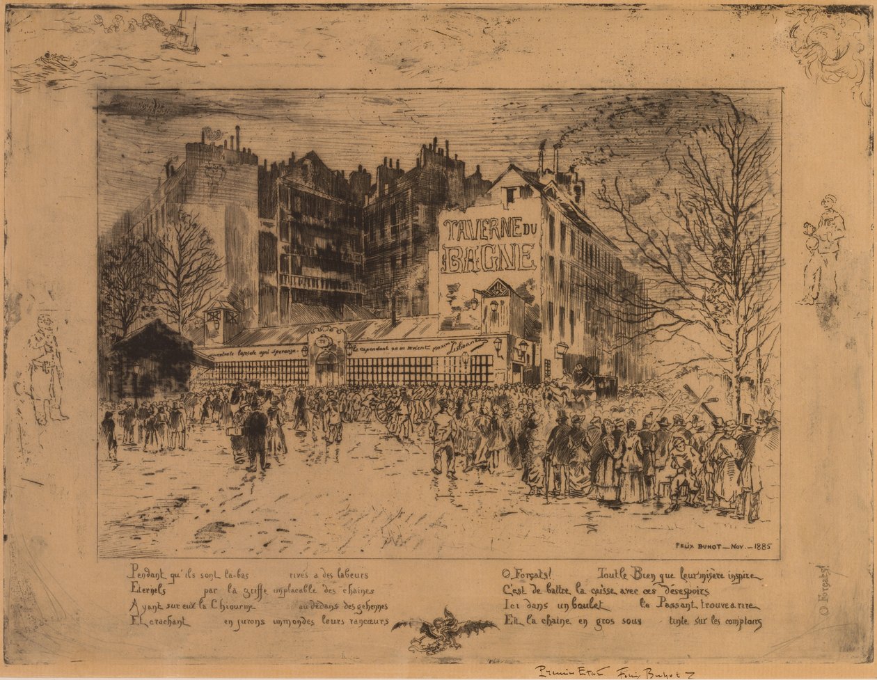 Place des Martyrs og Jailhouse Tavern av Felix Hilaire Buhot