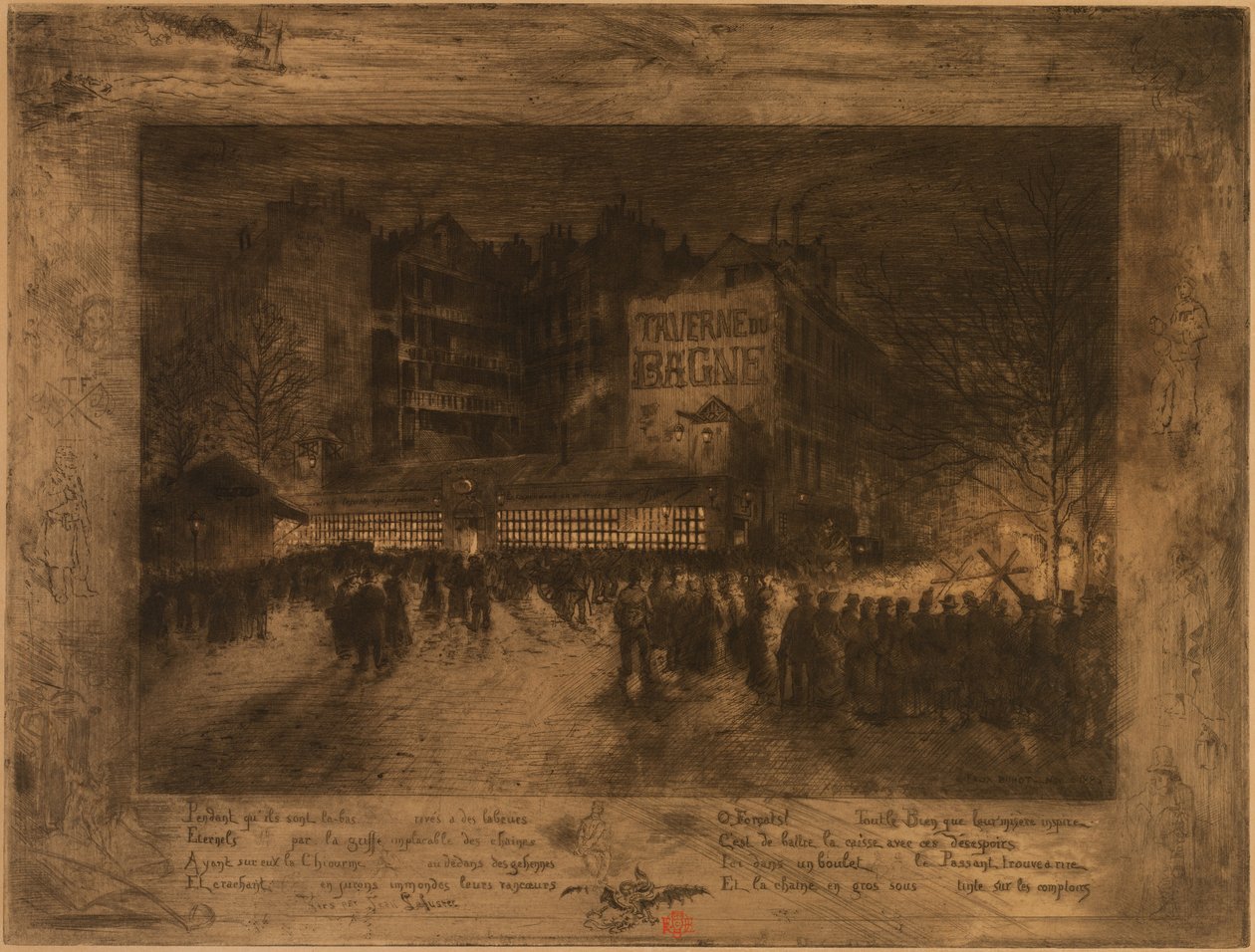 Place des Martyrs og Bagne Tavern, 1885. av Felix Hilaire Buhot