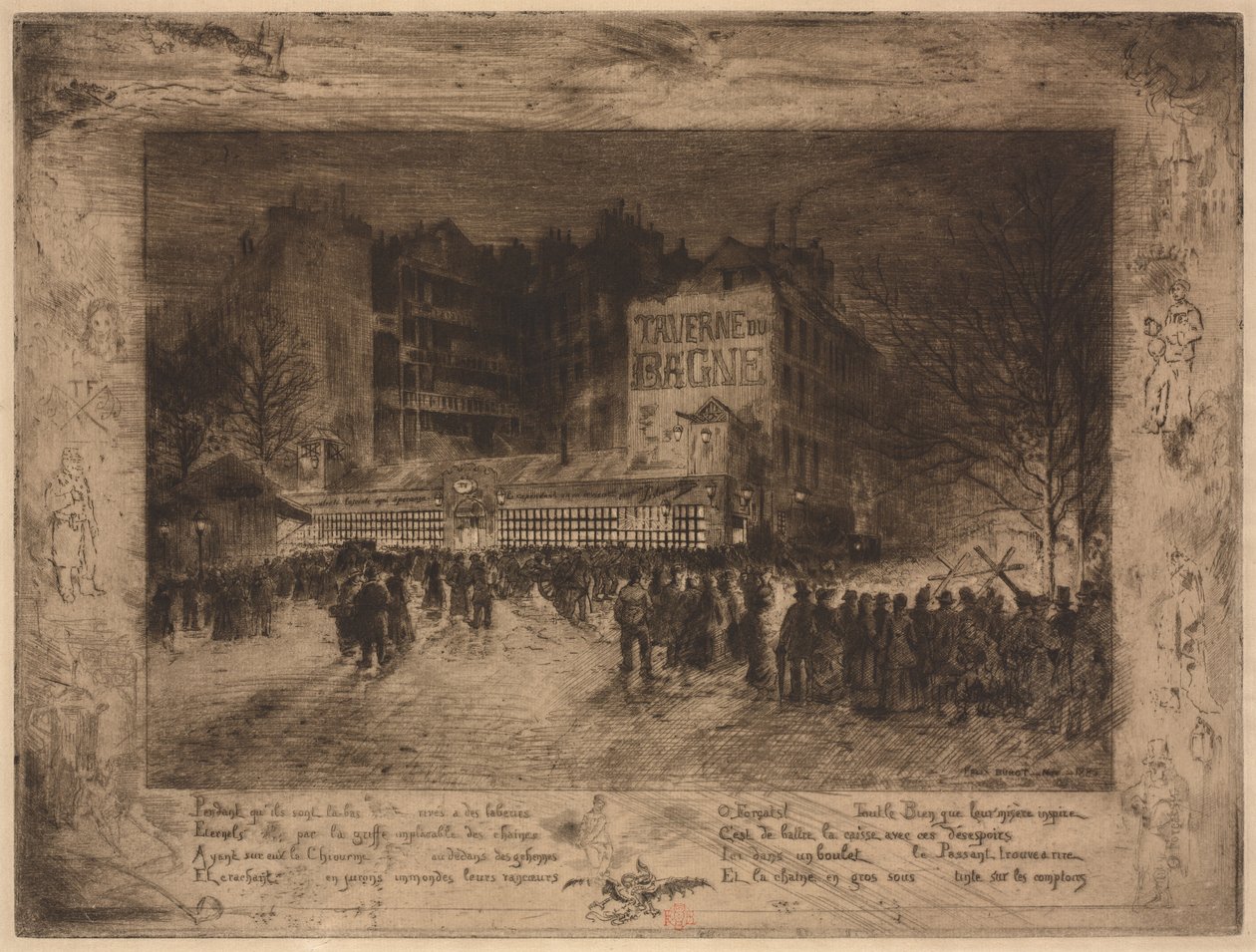 Place des Martyrs og Bagne Tavern, 1885. av Felix Hilaire Buhot