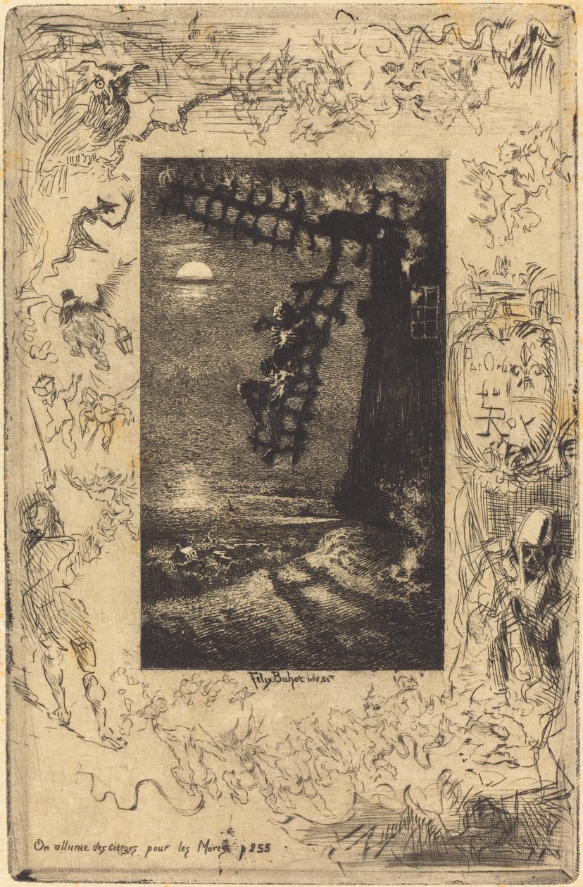 De tenner lys for de døde, 1878. av Felix Hilaire Buhot
