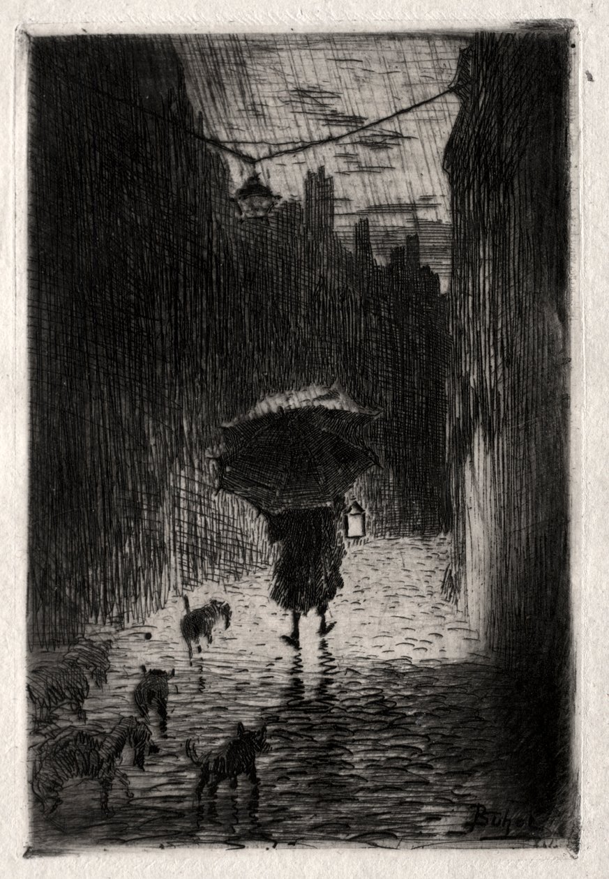 Regn og paraply av Felix Hilaire Buhot