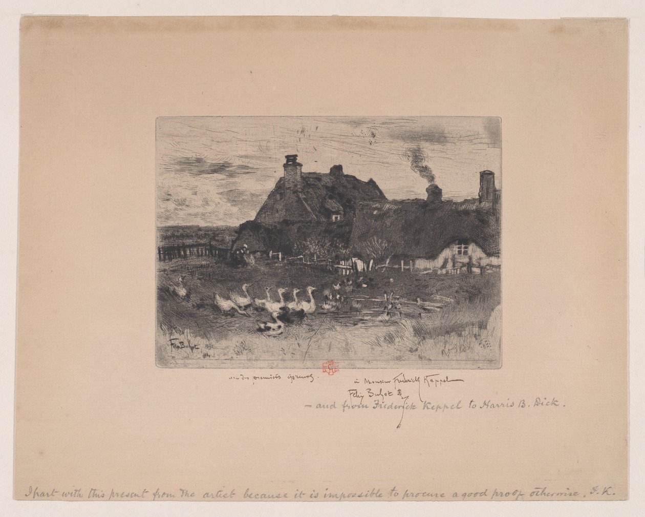 Små stråtak-hytter Les Petites Chaumières, 1878. av Felix Hilaire Buhot