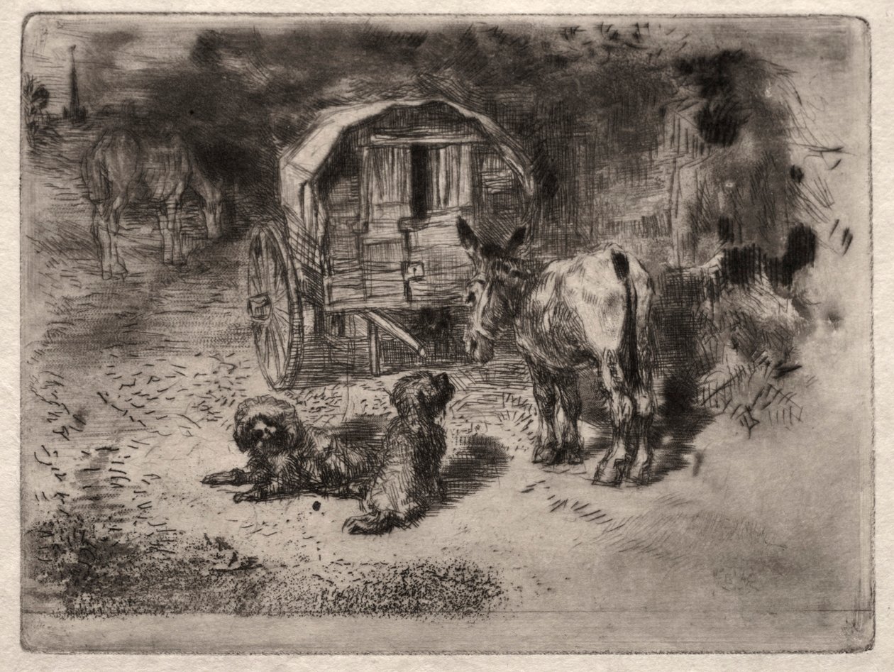 The Guardians of the House, eller Friends of the Saltimbanque, ca. 1875. av Felix Hilaire Buhot