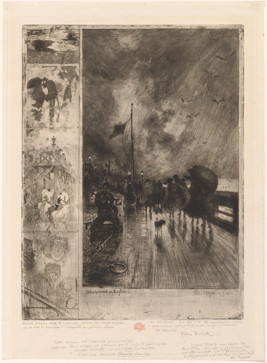En landing i England, landing i England 1879. av Felix Hilaire Buhot