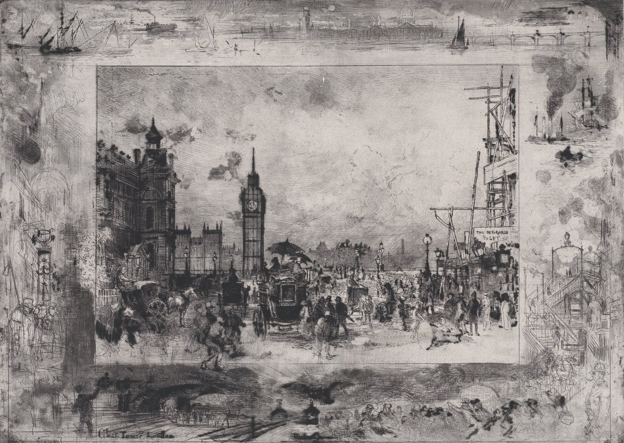 Westminster Bridge, eller Westminster Clock Tower, 1860-98. av Felix Hilaire Buhot