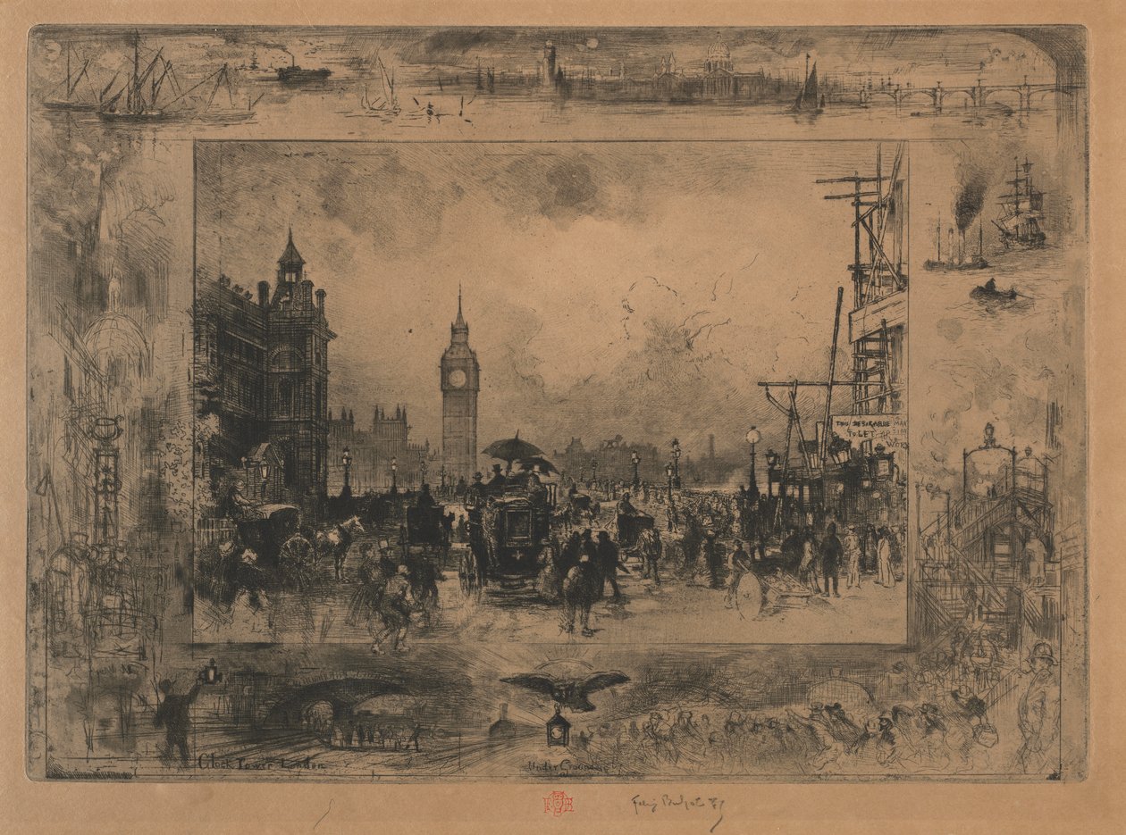 Westminster Bridge, eller Westminster Tower av Felix Hilaire Buhot