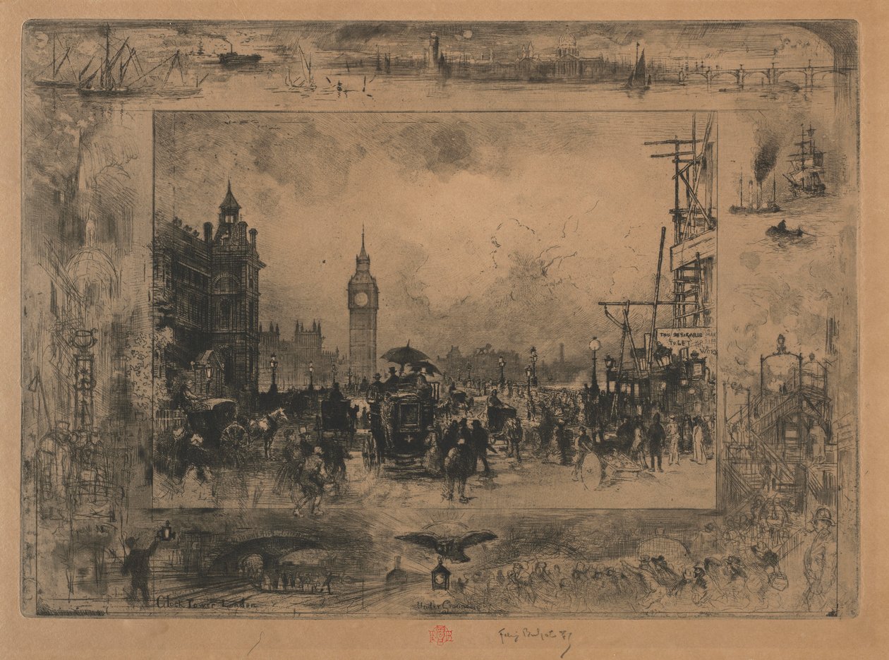 Westminster Bridge, eller Westminster Tower, 1884. av Felix Hilaire Buhot