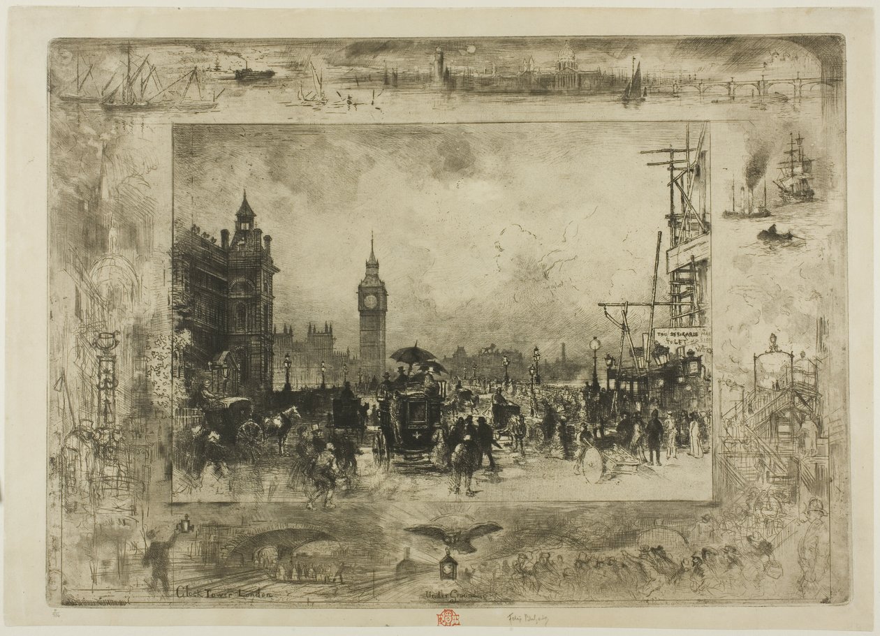 Westminster klokketårn av Felix Hilaire Buhot