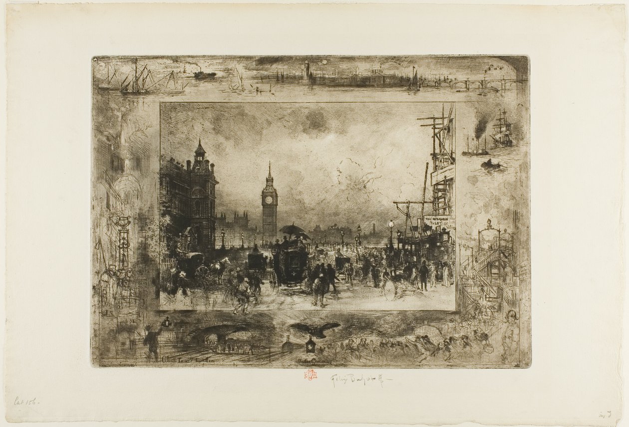 Westminster klokketårn av Felix Hilaire Buhot