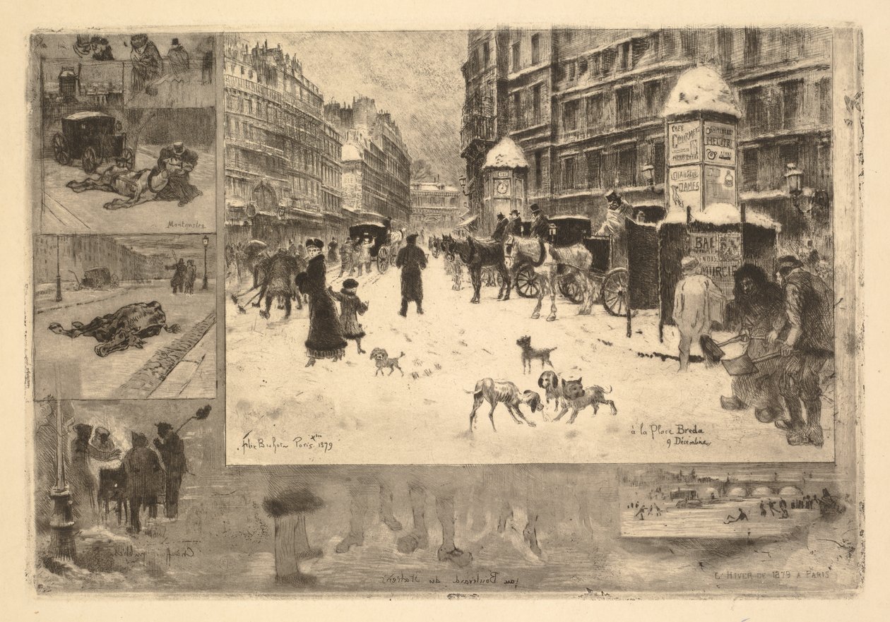 Vinter i Paris (vinter i Paris eller snø i Paris) av Felix Hilaire Buhot