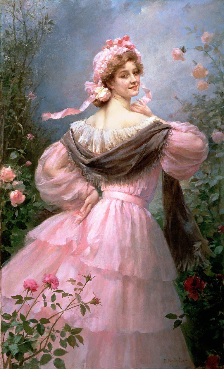 Elegant kvinne i en rosehage av Felix Hippolyte Lucas