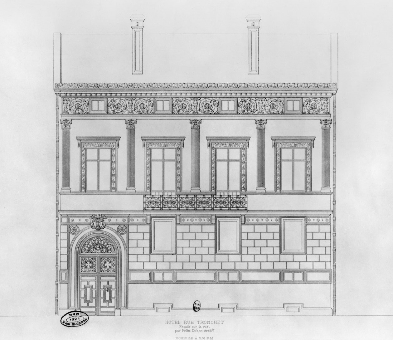 Hotel de Pourtales, fasade, 1850 av Felix Louis Jacques Duban