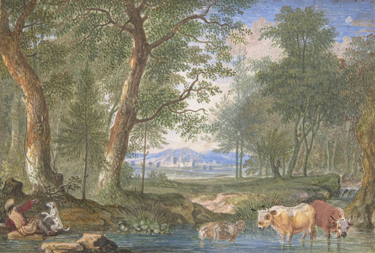 Landskap med kyr i en bekk, 1698. av Felix Meyer
