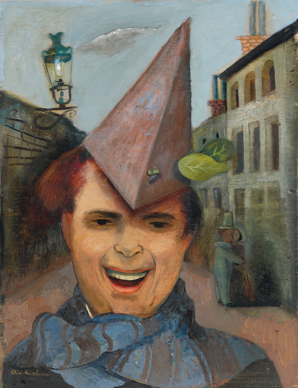 Selvportrett med en papirlue og blått skjerf, ca. 1936 (olje på kryssfiner) av Felix Nussbaum