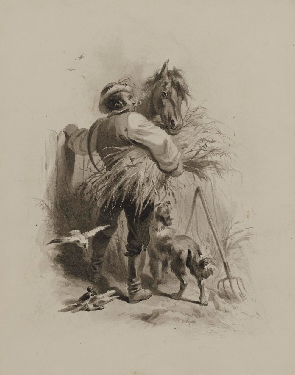 Bonde med hest, hund og duer av Felix Octavius Carr Darley