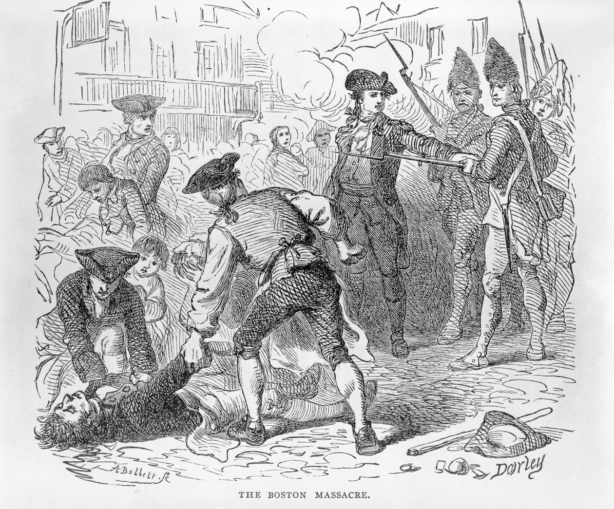 Boston-massakren, 5. mars 1770, gravert av A. Bollett av Felix Octavius Carr Darley