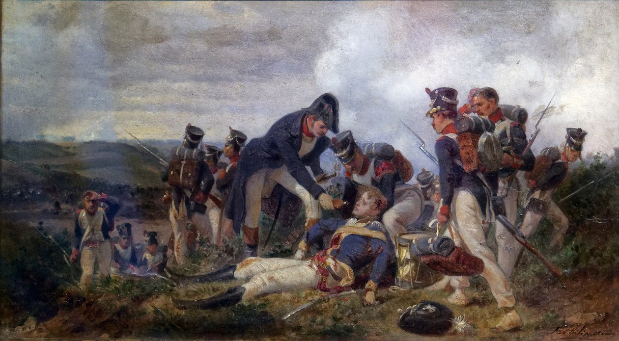 En linjeinfanteririfleoffiser som reddet en løytnant fra det britiske 13th Light Dragons Regiment, 2. halvdel av 1800-tallet (olje på lerret) av Felix Philippoteaux