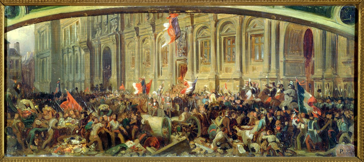 Alphonse de Lamartine (1790-1869) Avviser det røde flagget på Hotel-de-Ville, Paris, 25. februar 1848 av Felix Philippoteaux