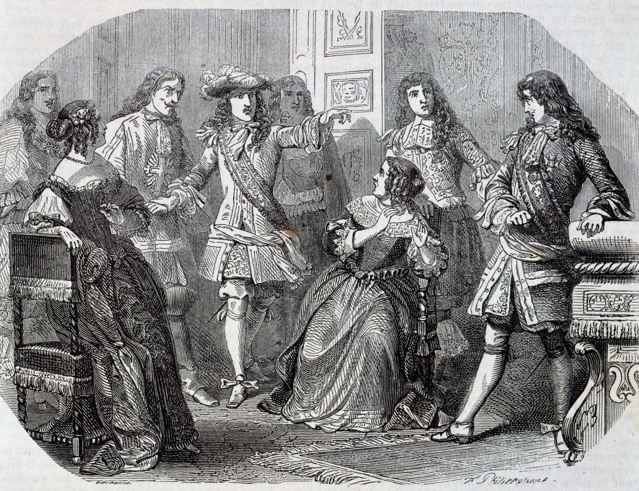 Arrestasjon av Nicolas Fouquet-superintendent for finans, gravering av Henri Felix Emmanuel Philippoteaux (1815-1884) fra Vicomte av Bragelonne, av Alexandre Dumas (1802-1870) av Felix Philippoteaux