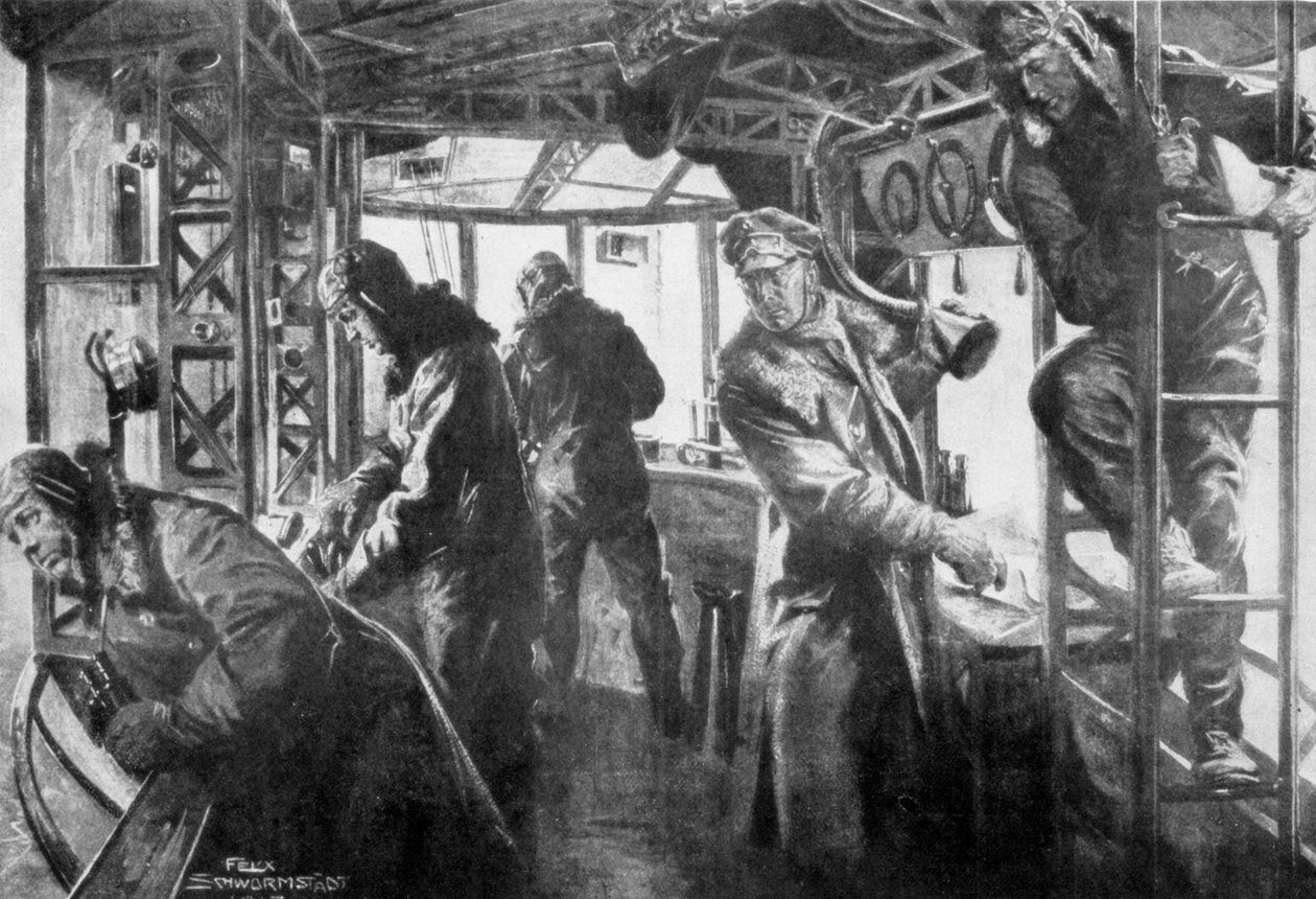 Kommandoområde om bord på en Zeppelin, tysk luftflåte, første verdenskrig, 1917. av Felix Schwormstadt