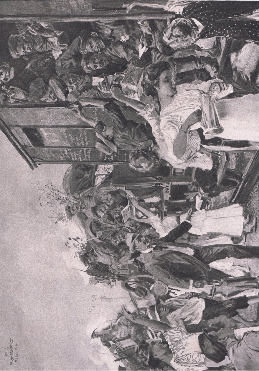 Foran, illustrasjon fra Hindenburg utgitt av Daterlandischer Derlag C U Weller Berlin av Felix Schwormstadt