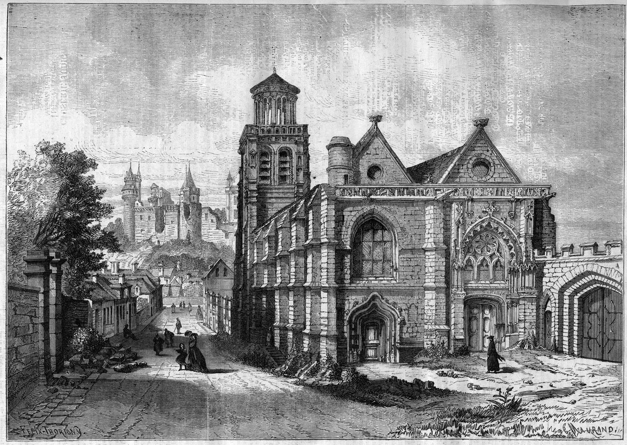 Church of Saint Sulpice (Saint Sulpice) av Pierrefonds i departementet Oise i Picardie-regionen - Gravering fra 1868 etter en tegning av Felix de Thorigny av Felix Thorigny